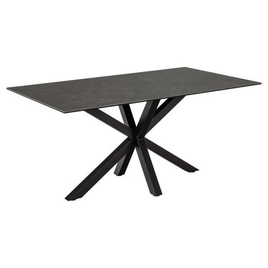 Table à manger - EMOB - Hennie - Plateau en céramique noir - Pieds croisés en métal noir mat - 6 places