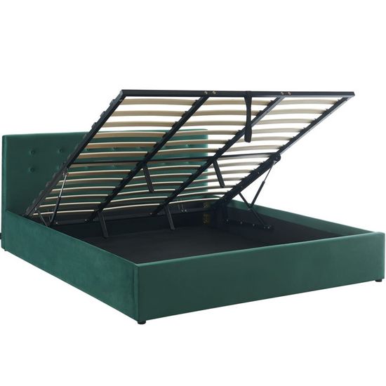 Lit Double 180x200 Avec Coffre De Rangement - Tête De Lit Rembourrée En Lin - Sommier à Lattes Inclus - Sans Matelas