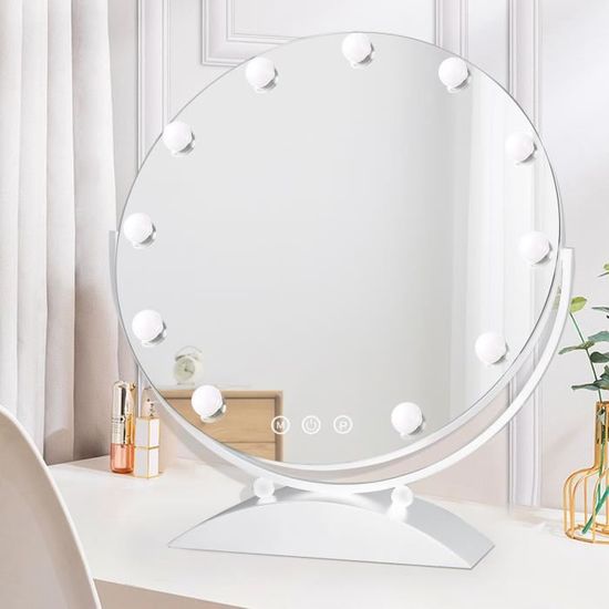 Miroir De Maquillage LED Rond 40 Cm - Éclairage Haute Luminosité, Interrupteur Tactile - Cadre Noir - Pour Coiffeuse - 9