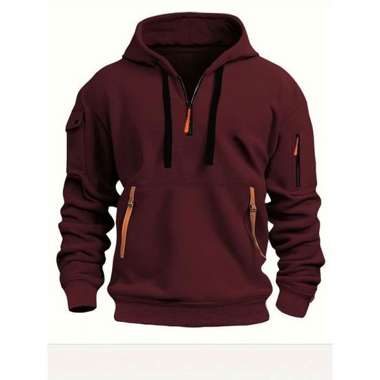 Sweat à Capuche Homme Doublé Polaire – Cardigan Chaud, Col V, Couleur Unie, Pour Automne Et Hiver, Décontracté