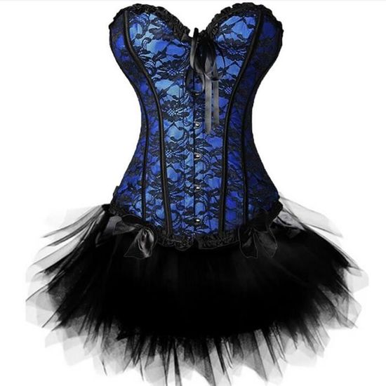 Corset Bustier Femme Gothique Avec Jupe Tulle - Pour Halloween, Soirées Ou Costumes - Effet Ventre Plat
