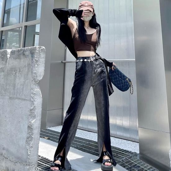 Jean Baggy taille haute pour femme Y2k Noir D9828 B Streetwear Mode coreenne Blanc Cdiscount Pret a Porter