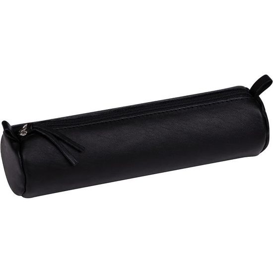 Clairefontaine Trousse Rotonda In Vera Pelle Di Agnello – Colore Nero Invecchiato – 18x3.5 Cm