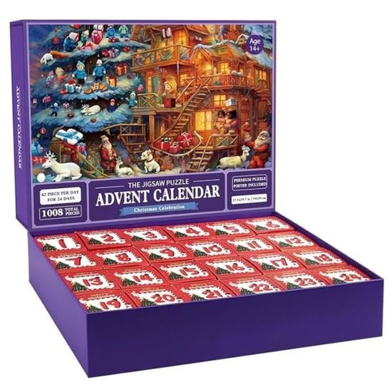 Calendrier De L'Avent Puzzle 2024 MJARTORIA – 1008 Pièces – Thème Noël Rose – Pour Enfants Et Adultes