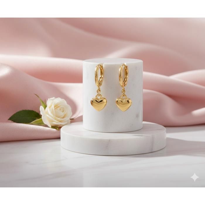 Boucles dOreilles - Femme/Enfant - Créoles - Coeur - Lisse - Suspendu - Plaqué Or Jaune 750/1000 - 3 Microns - 28 mm