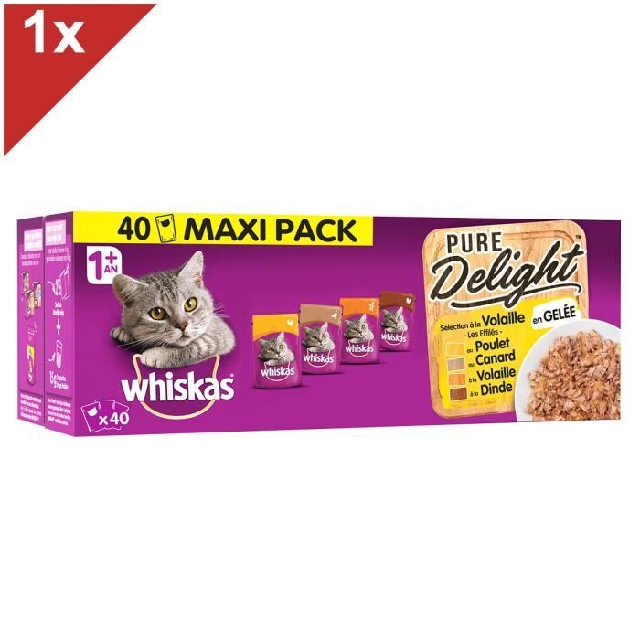 WHISKAS Pure Delight 40 Sachets fraîcheur en gelée à la volaille pour chat 85g