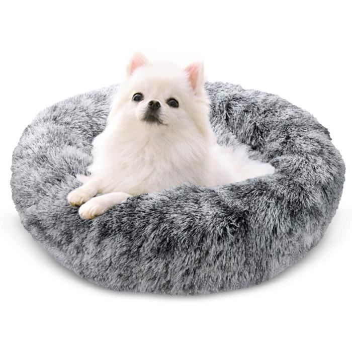 Docatgo Lit pour Animaux, lit pour Chat Donut 60x60 cm pour Chiens, Peluche en Fausse Fourrure avec Duvet, lit avec Coussin pour Ani