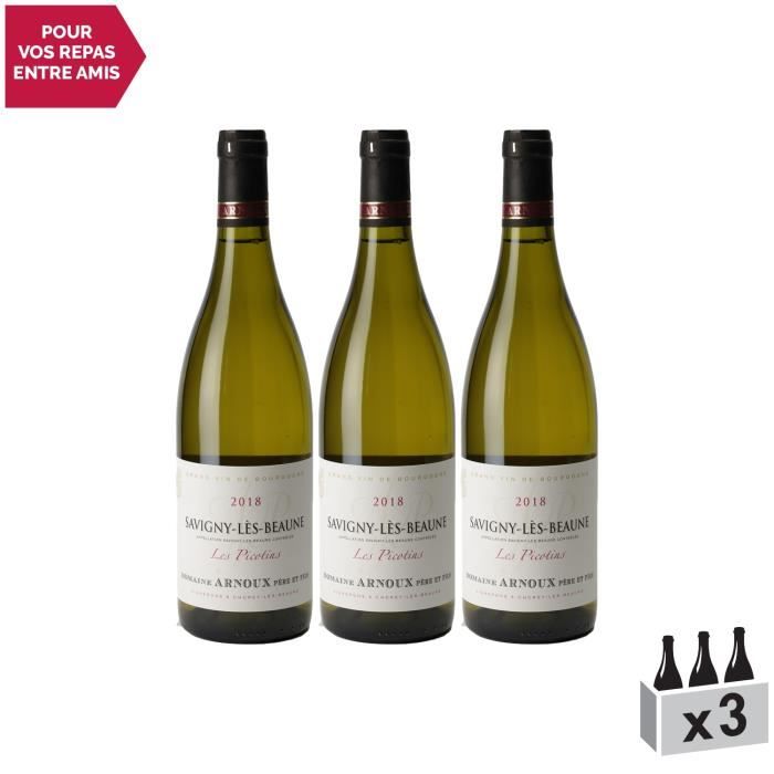 Savigny-lès-Beaune Les Picotins Blanc 2018 - Lot de 3x75cl - Domaine Arnoux Père et Fils - Vin AOC Blanc de Bourgogne - Cépage