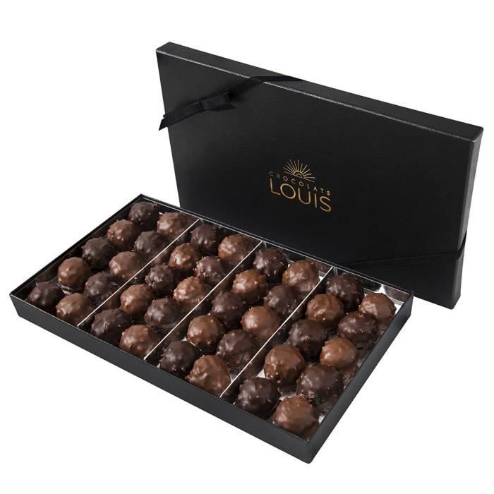 Coffret rochers noirs et lait - 40 pièces - 2saveurs -100% français - Chocolats LOUIS - Coffret cadeau pour toutes occasions