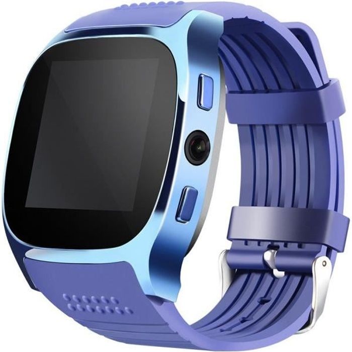 Nouveau téléphone Bluetooth Smart Watch avec carte SIM 2.0 MP Camera Weight Tracker Appel Rappel de messages pour Android ios-BLEU