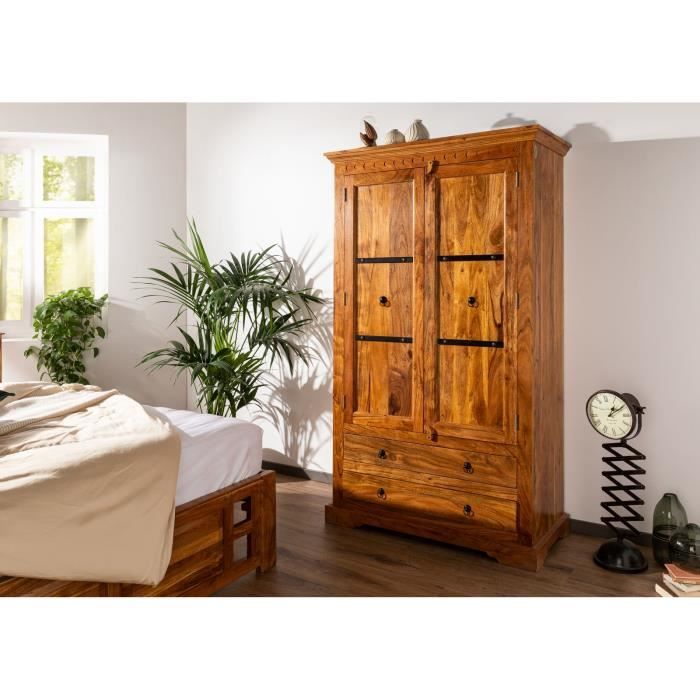 Armoire - Bois massif d'acacia laqué (Miel) - Style colonial - OXFORD #0419