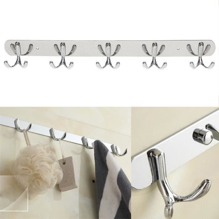 Patère De Porte Mural Portemanteau 5 Crochets à Vêtement Inox Manteau Accroche Cintre Hook Gr08012