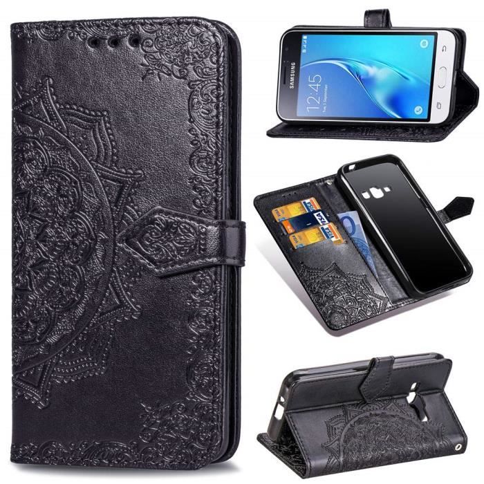 en Cuir Coque Samsung Galaxy J1 2016 / J120 Coque Housse Couverture à Rabat Portefeuille Support Et Fente Carte (NoirC