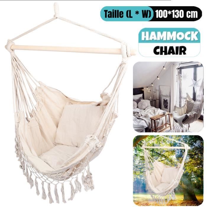 Fauteuil Hamac suspendu design 1 Place Extérieur intérieur avec oreiller confortable en Coton Blanc HB042