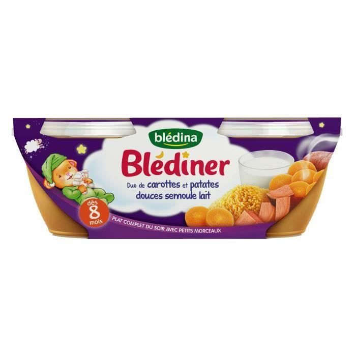 BLEDINA Blédîner Duo de carottes et patates douces semoule lait 2x200 g - Dès 8 mois (Lot de 3)