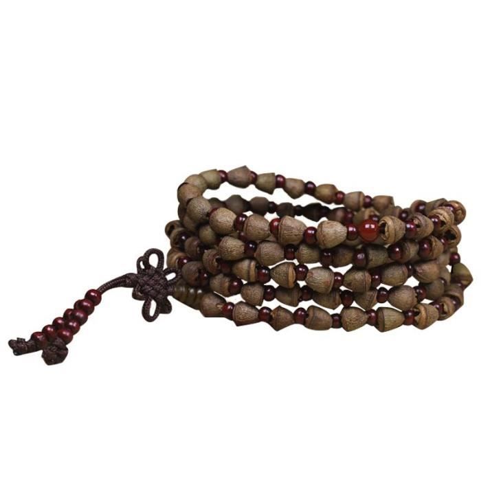 DAMILY® Bracelet de perles - Bracelet classique - Grenat - Cloche dorée Bodhi 108 perles - Cyan étouffé