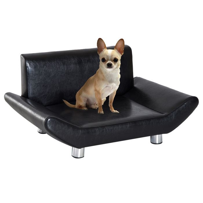 Lit canapé design contemporain pour chiens chats 72L x 45l x 35H cm métal simili cuir noir