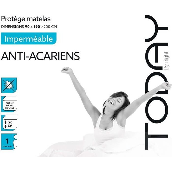 TODAY Protège Matelas / Alèse Imperméable Anti-Acariens 90x190/200cm - 100% Coton TODAY