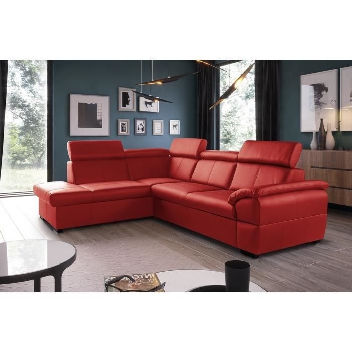 Canapé d'angle convertible en cuir italien de luxe - Rouge foncé - 5/6 places - avec coffre - Angle gauche (vu de face) – TONY