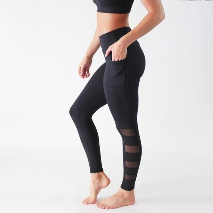 Femmes Stretch Yoga Leggings Poches Mesh Taille haute Running Sports Active Pantalons