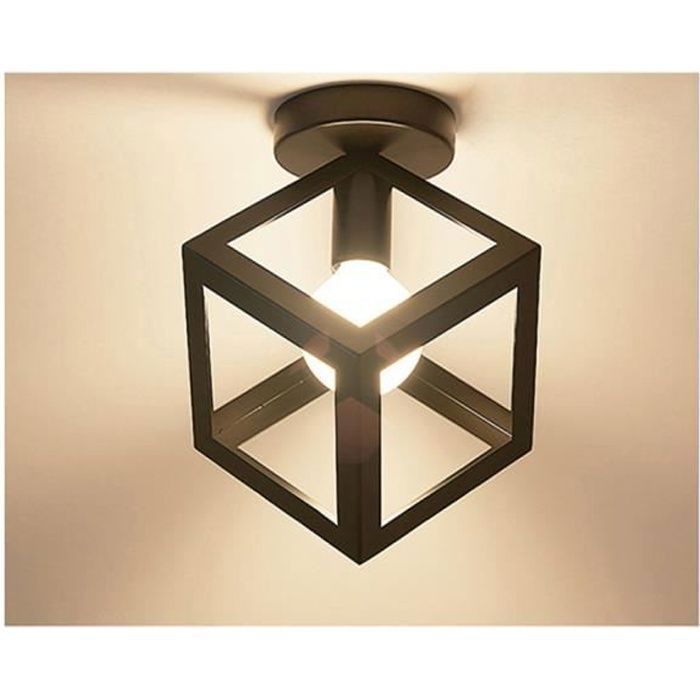 Plafonnier Industrielle en Cage Carré Métal Fer E27 Retro Lustre suspension luminaire pour Salon Cuisine Couloir Noir