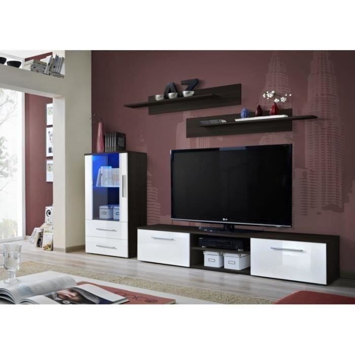 Meuble TV GALINO H design, coloris Wengé et blanc brillant. Meuble moderne et tendance pour votre salon. 37 Blanc