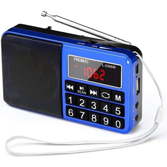Radio Portable FM-AM(MW)-SW-USB-Micro-SD-MP3, Poste Radio avec Grands Boutons et Grand Écran,Parleur Multimédia Numérique