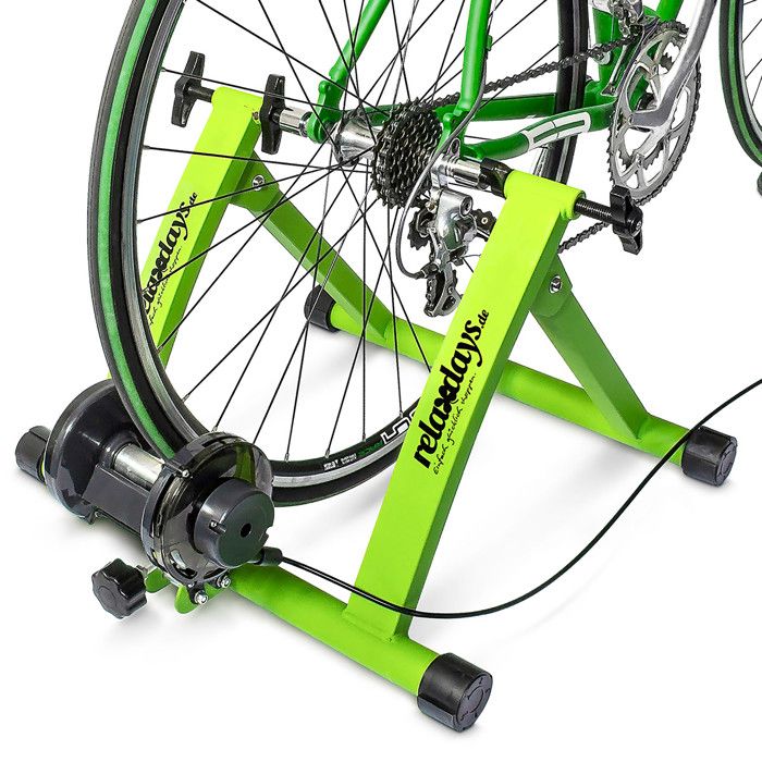 Relaxdays Home trainer vélo pliable 6 niveaux de résistance entraînement 26-28 pouces 120 kg max, vert - 4052025038168
