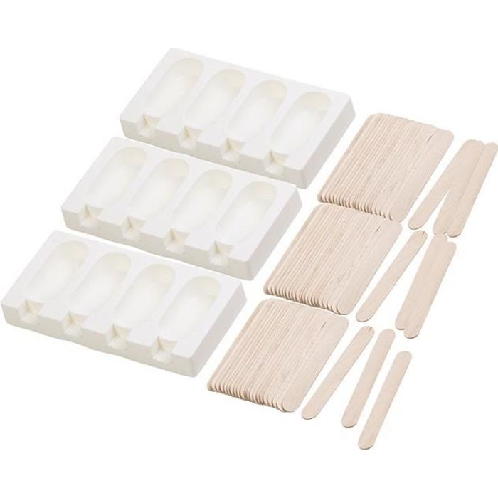 Set de 3 moules en silicone 70 ml et 72 bâtonnets - Pour 4 glaces