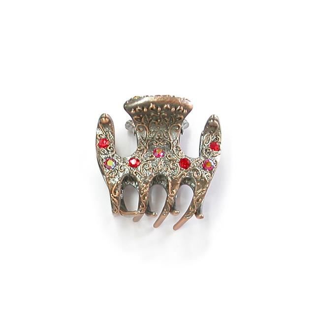 Pince crabe cheveux métal vieilli et strass - rouge - RC003221