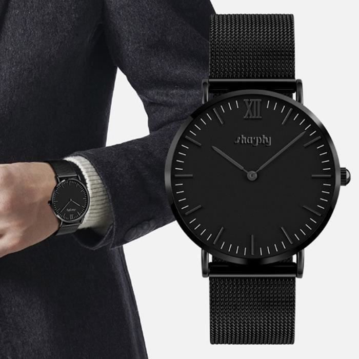 SHARPHY Montre Homme Cadran Simple Classique Bracelet Noir