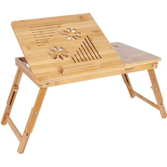 SONGMICS Table de lit pliable en bambou pour PC portable inclinable 55 x 35 x 29 cm LLD002
