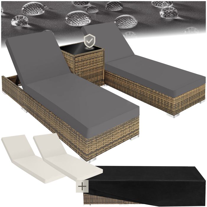 Bain de soleil duo 5 positions avec 2 sets de housses + housse de protection - marron naturel