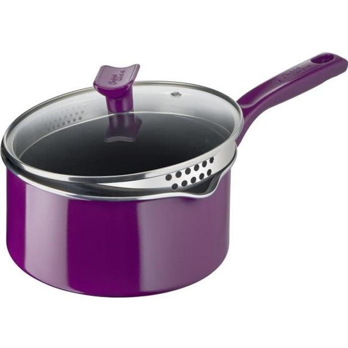 CHEFCLUB BY TEFAL G8072404 Casserole 20cm violet aubergine + couvercle, revêtement antiadhésif, compatible tous feux dont induction.