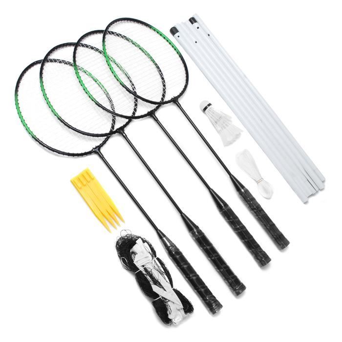 TEMPSA Kit Raquette de Badminton Professionnelle Haute Tension Pour 4 Personnes Entraînement Filet Sac