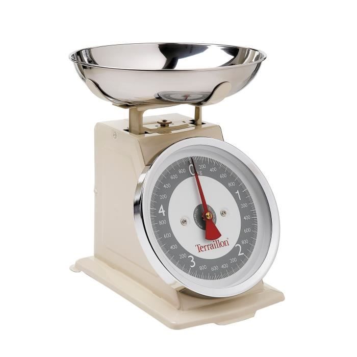 Terraillon Balance de Cuisine, Tare Manuelle, Grand Cadran, Portée 5 kg, Tradition 500, Pop Crème
