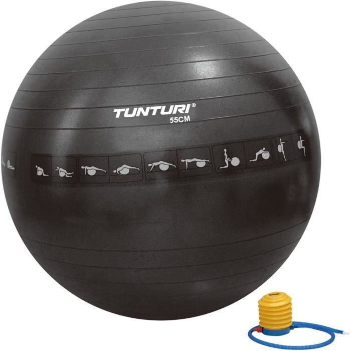 TUNTURI Gym ball ballon de gym 55cm anti éclatement noir