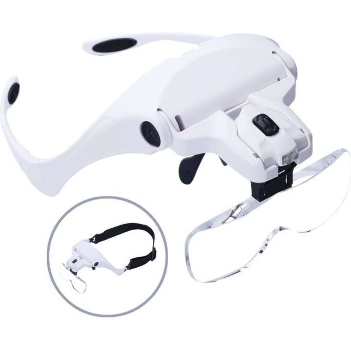 WINNES Loupe (5 verres interchangeables 1,0x - 3,5x) avec lumière LED Idéale pour modélisme, bijouterie, réparations, horlogerie