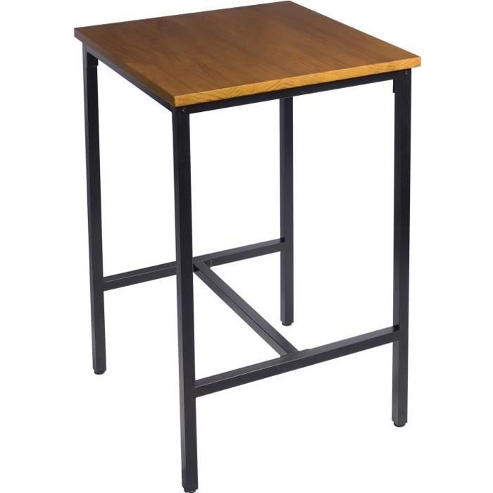 WOLTU 1 X Table de bar, Table de bistrot,Table à manger, Structure en métal,Plateau en bois massif, 66x66x110cm