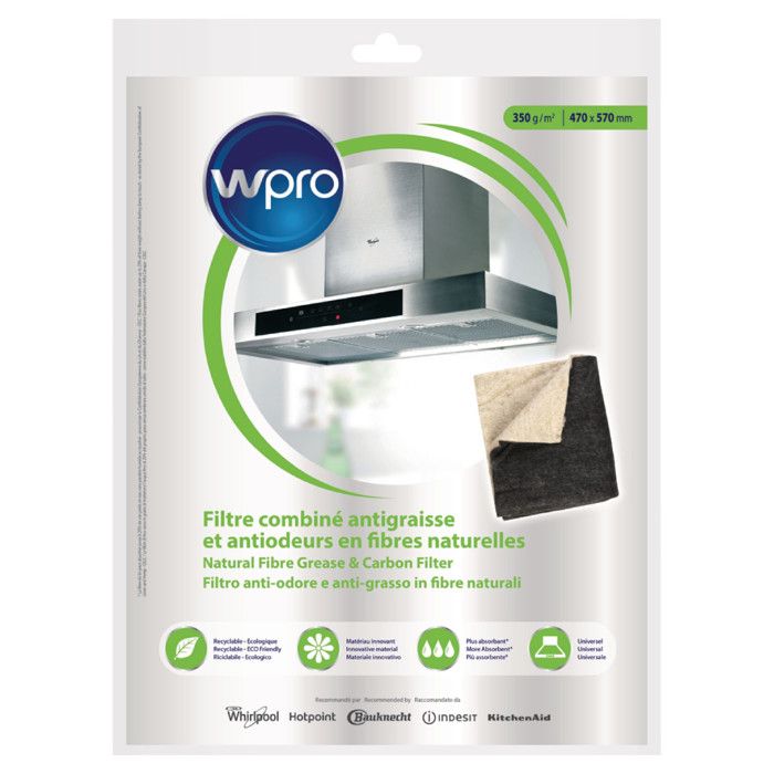 WPRO Filtre de hotte à découper Anti-graisses et odeurs 57 cm x 47 cm