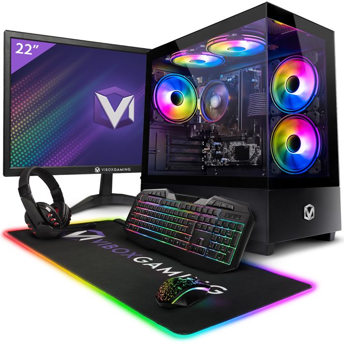 Vibox VI-74 PC Gamer – 22 Écran Pack – AMD Ryzen 3200GE – Radeon Vega 8 – 8Go RAM – 2To HDD – Win11 – WiFi