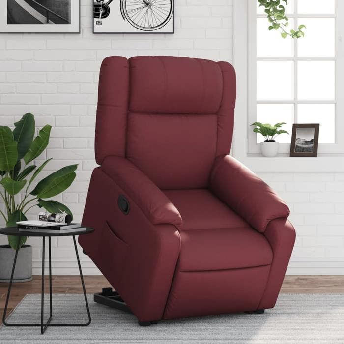 Fauteuil Inclinable électrique Avec Fonction Levage - Tissu Bordeaux - Capacité 110 Kg - Dimensions Réglables Pour Salon - 6