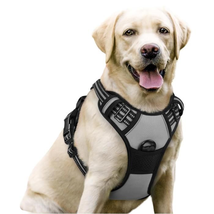 Meilleurs prix pour Harnais Chien M Arnais Gris Anti Traction Réfléchissant Gilet Réglable pour Chien Grand Taille, Attache Devant Crochet de Laisse