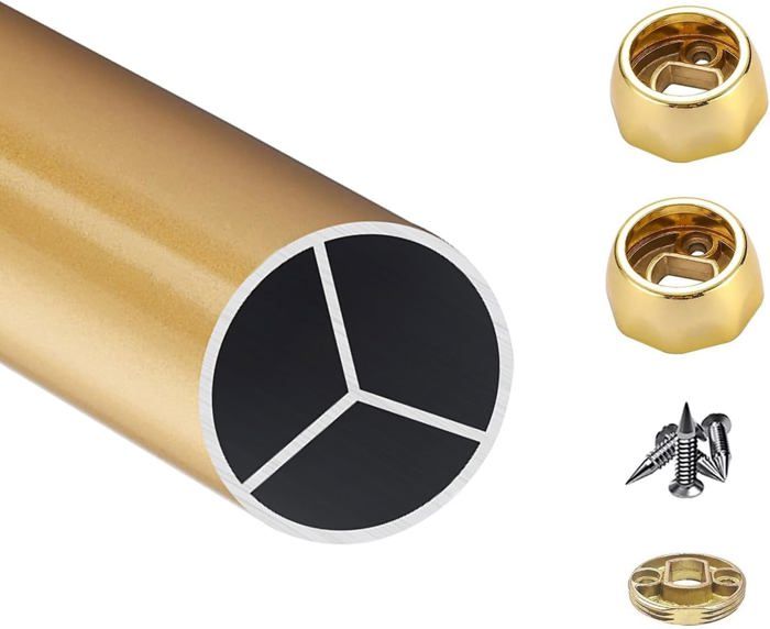 Barre De Penderie Aluminium Doré – Longueur 55 Cm, Charge 100 Kg, Amovible, Pour Placard & Rangement