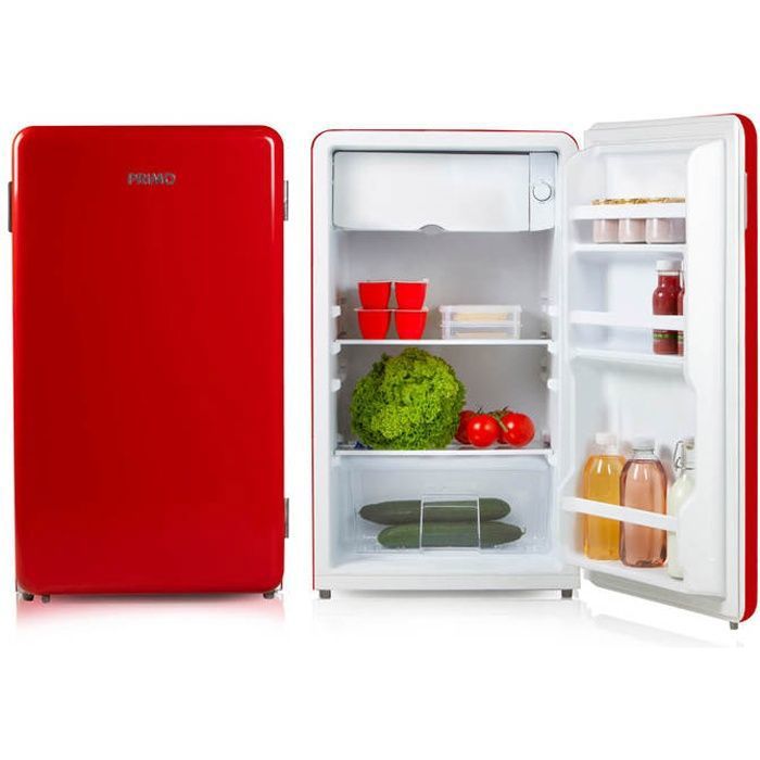 PRIMO PR152RKR Réfrigérateur Table Top Rétro - Pose Libre - 93L - E - Rouge