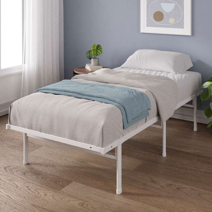 ZINUS Florence Letto Singolo In Metallo 90x190 Cm: Con Testiera E Pediera, Struttura A Piattaforma, Nero