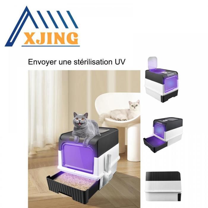 Meilleurs prix pour XJING Bac à litière pour chat, boîte à litière autonettoyante avec couvercle et pelle, 48*35*36cm, tiroir coulissant