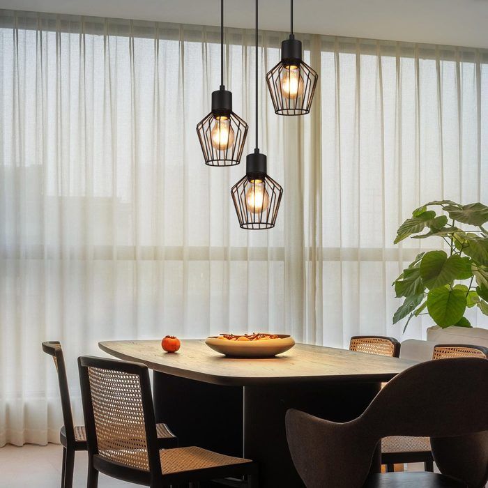 Lampe suspendue - NETTLIFE - 3 ampoules ronde - E27 - Abat-jour métal noir - Style scandinave