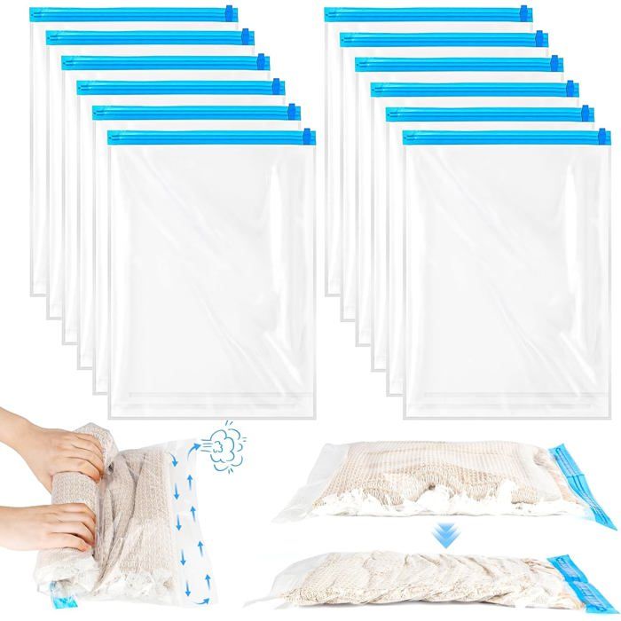 Lot de 12 sacs sous vide pour vêtements de voyage petits sacs de voyage 35 x 50 cm sacs de compression s sans aspirateur