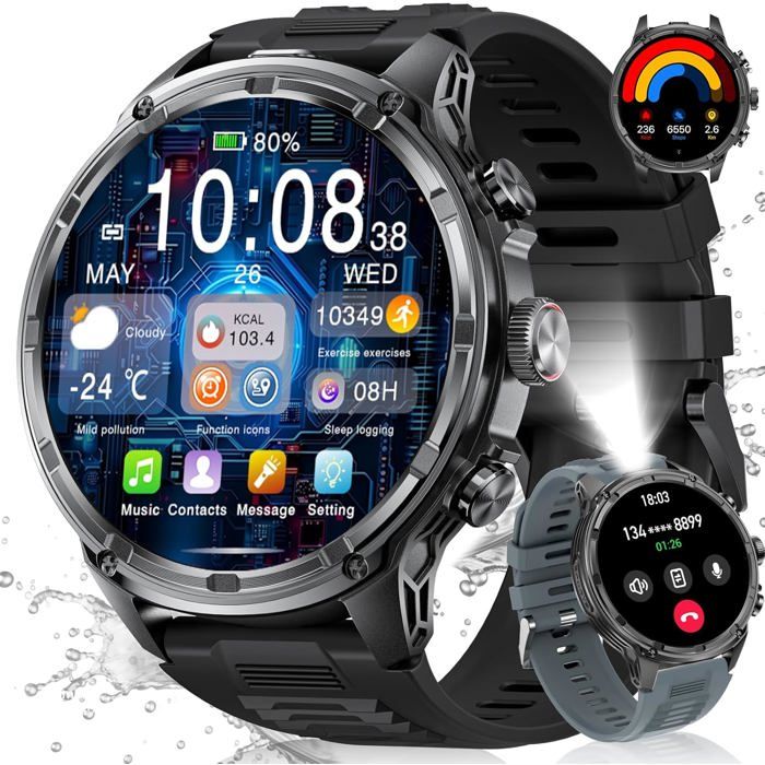Montre connectée homme 1.85 HD batterie 710mAh lampe LED 100+ modes sport cardio et sommeil Android iOS Montre connectée homme 1.85 HD batterie 710mAh lampe LED 100+ modes sport cardio et sommeil Android iOS